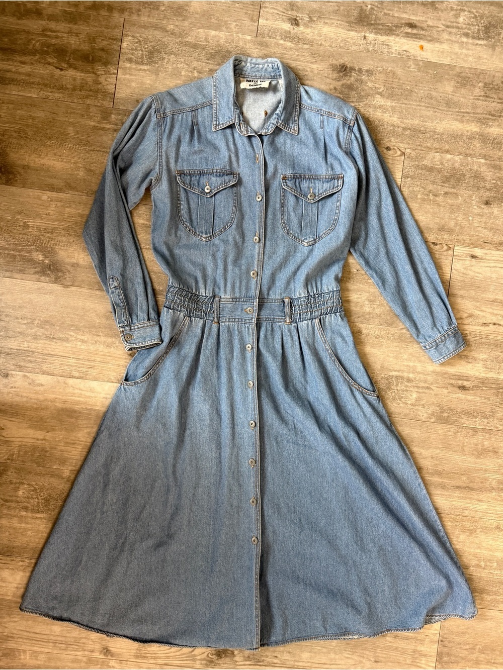 Vintage 90s Denim Maxi Shirt Dress Button Front Western Prairie Size XL